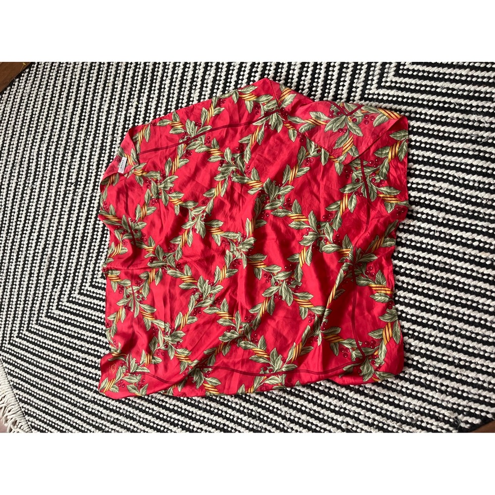 Oscar de la Renta Silk Scarf Red Cherry Botanical Print Square Hand Rolled Edge - Picture 2 of 6